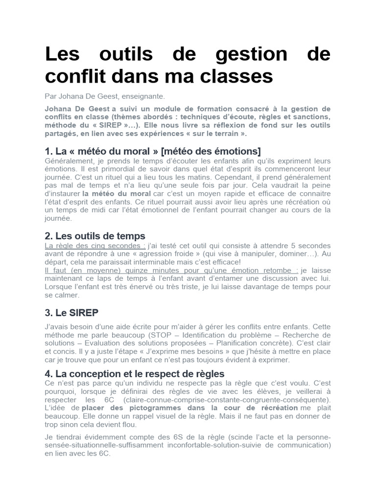 Outils de gestion des conflits en classe | PDF | Émotions | Sourire