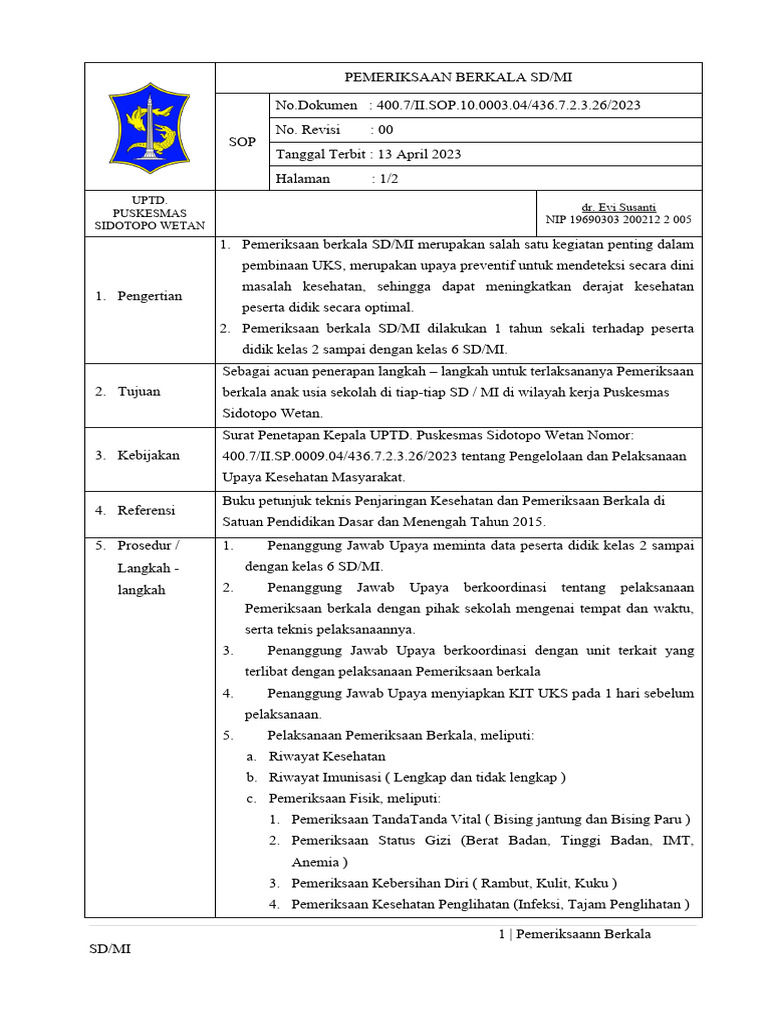 Sop Berkala Sdmi Fix | PDF