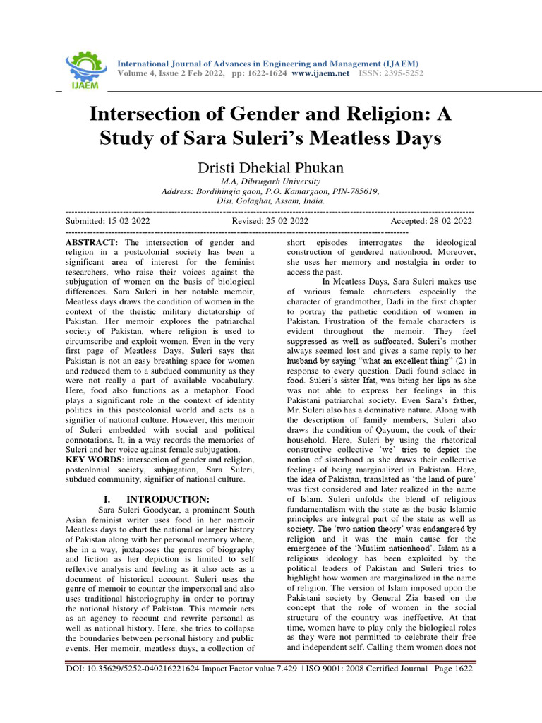 Intersection of Gender and Religion A Study of Sara Suleri S Meatless