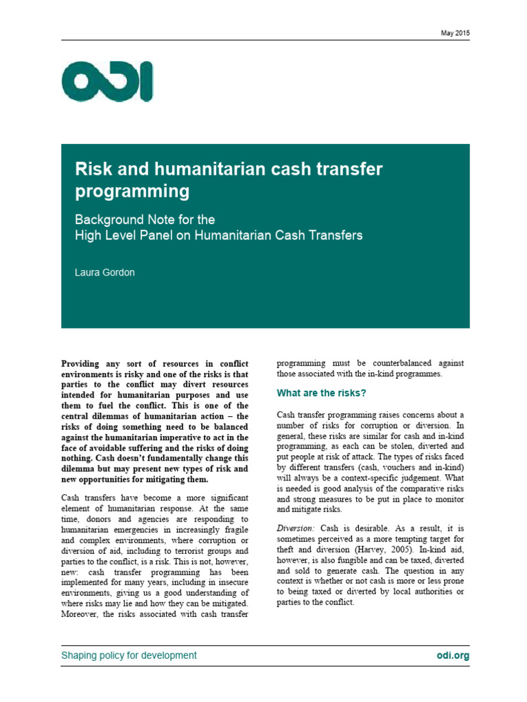 Risks in Humanitarian Cash Transfers | PDF | Finance & Money Management