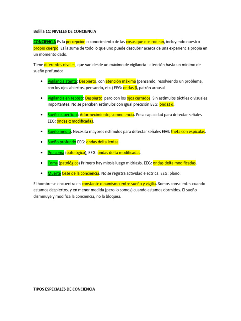 11 Niveles de Conciencia | PDF