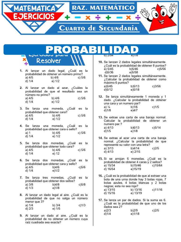 Ejercicios de Probabilidad para Secundaria | PDF | Probabilidad | Números