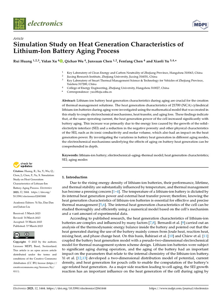 Electronics 12 01444 v2 | PDF | Lithium Ion Battery | Heat