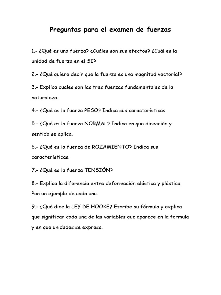 Preguntas Examen de Fuerzas | PDF