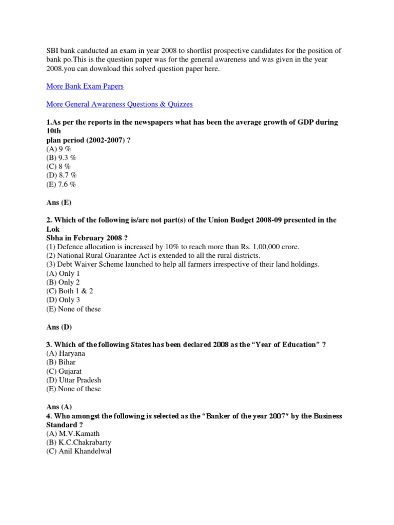 SBI Bank PO Exam 2008: Solved Paper | PDF | Tsunami | Roger Federer