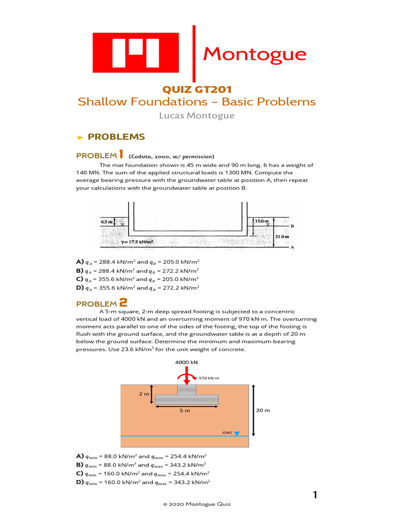 Shallow Foundation Design Problems | PDF | Continuum Mechanics | Mechanics