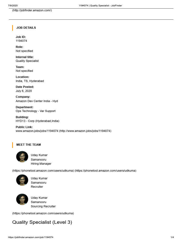 Amazon Quality Specialist Role Overview | PDF | Analytics | Automation