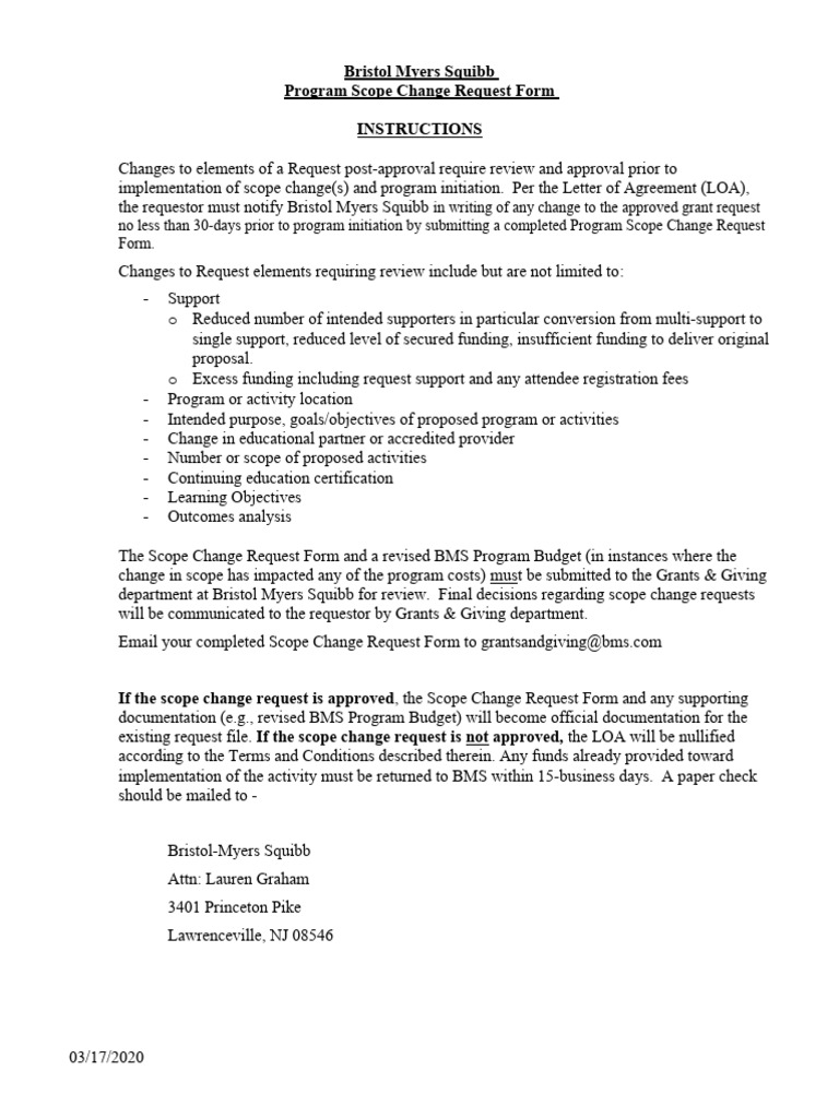 BMS Program Scope Change Request Guide | PDF | Technology & Engineering