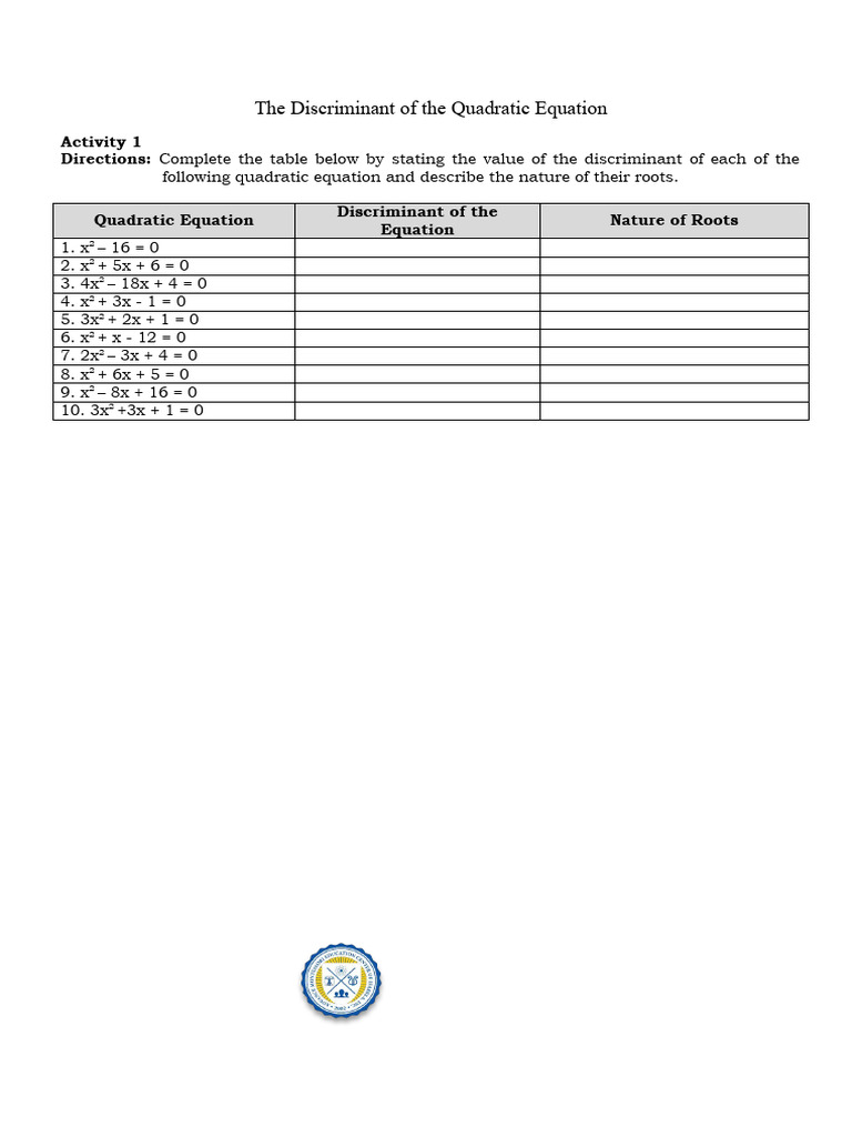 Discriminant Values and Root Nature | PDF | Quadratic Equation | Equations