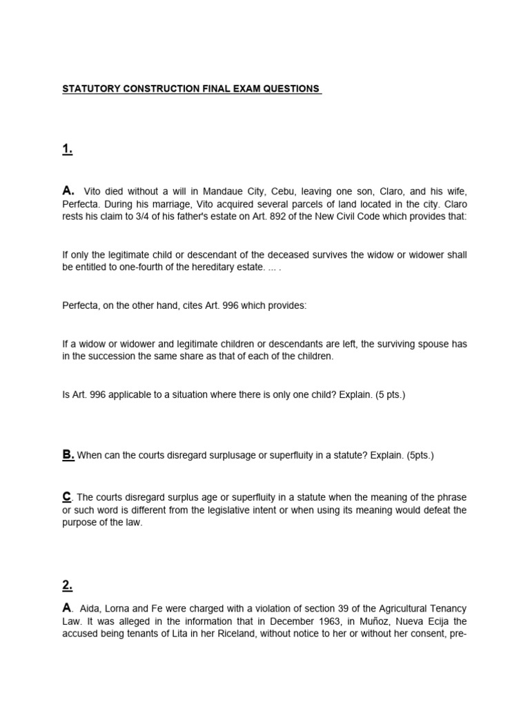 Statutory Construction Final Exam Questions Download Free PDF
