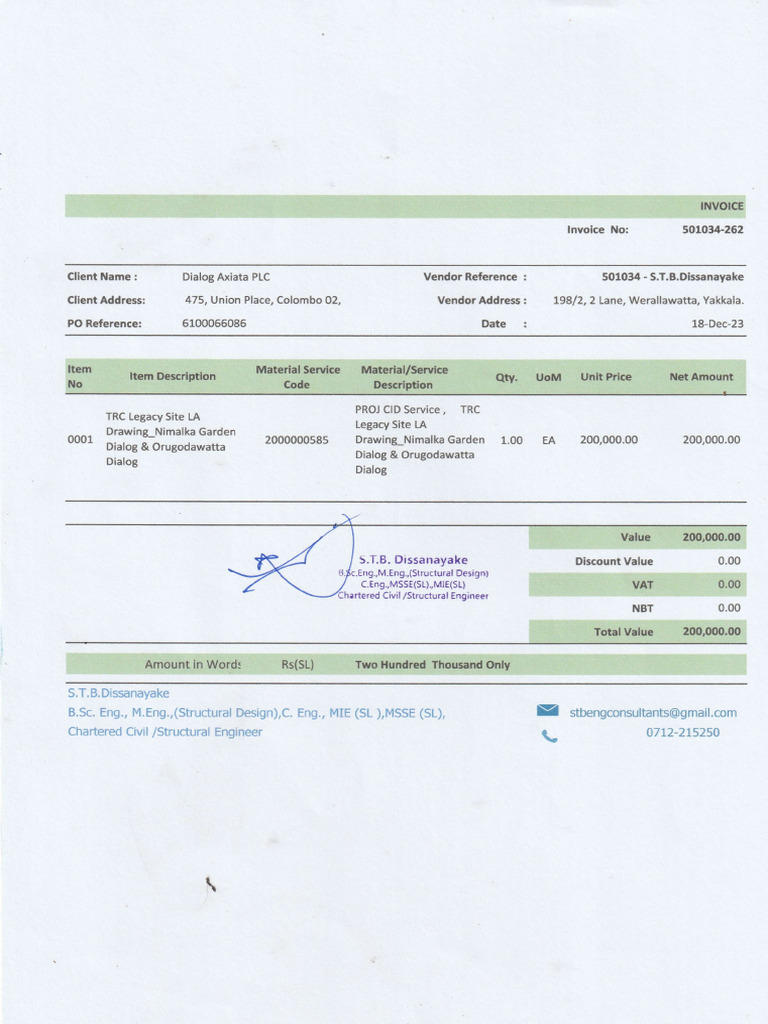 Invoice for Dialog Axiata PLC Services | PDF