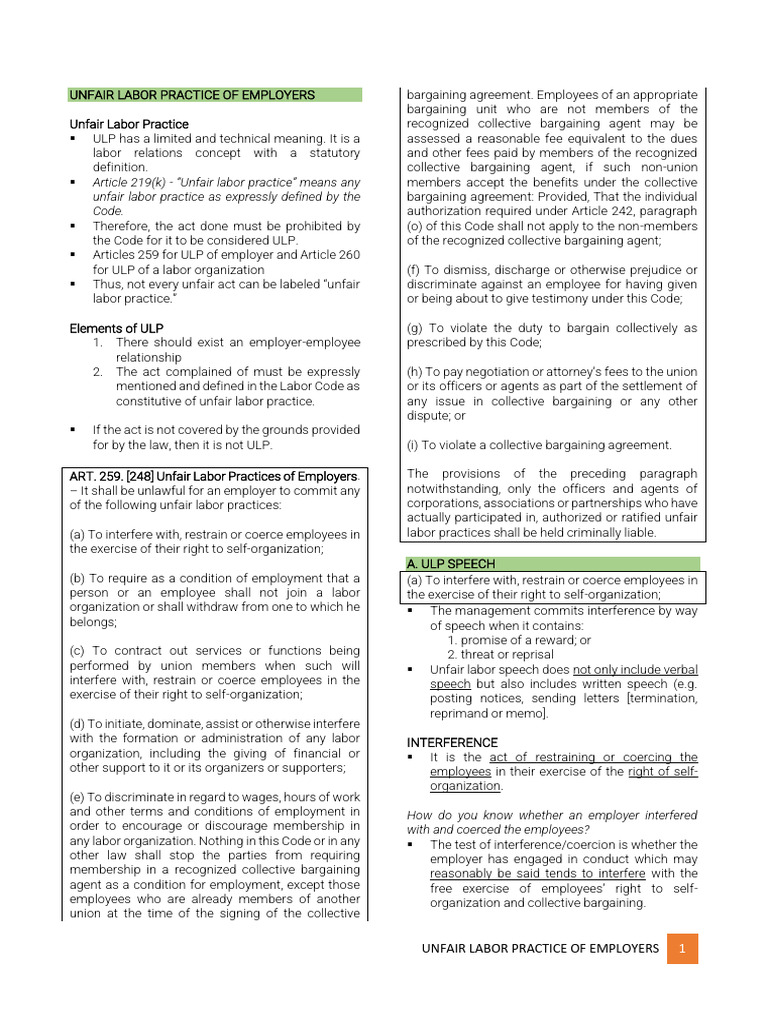 Understanding Employer Unfair Labor Practices | PDF