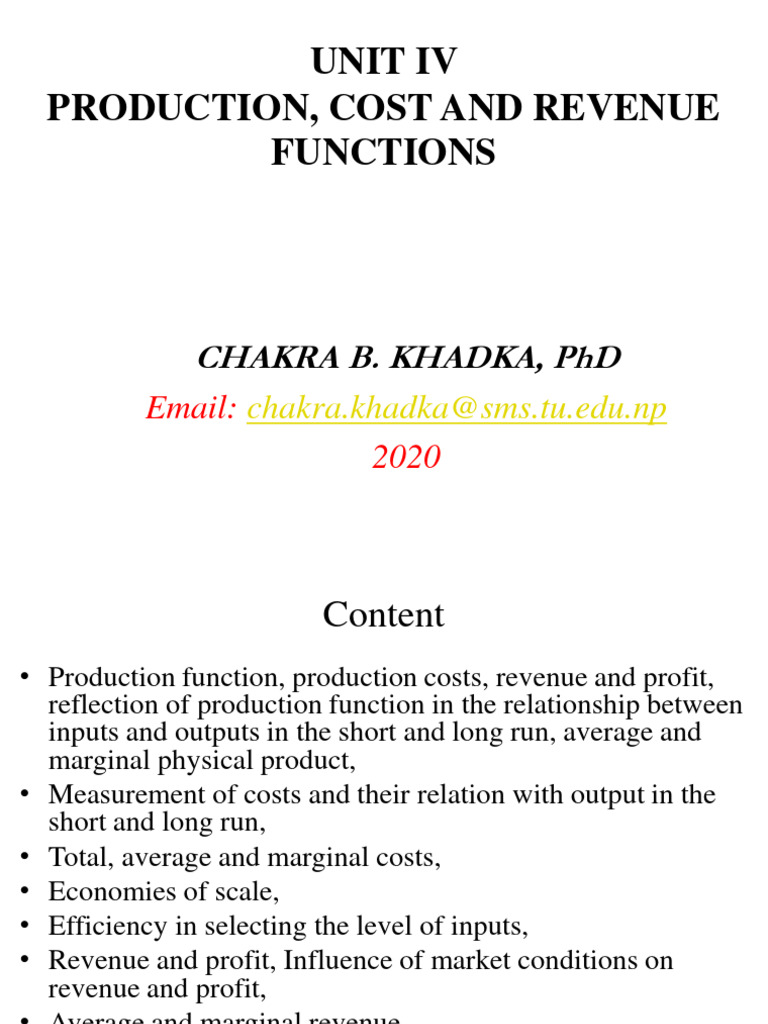 Production, Cost, and Revenue Functions | PDF | Production Function ...