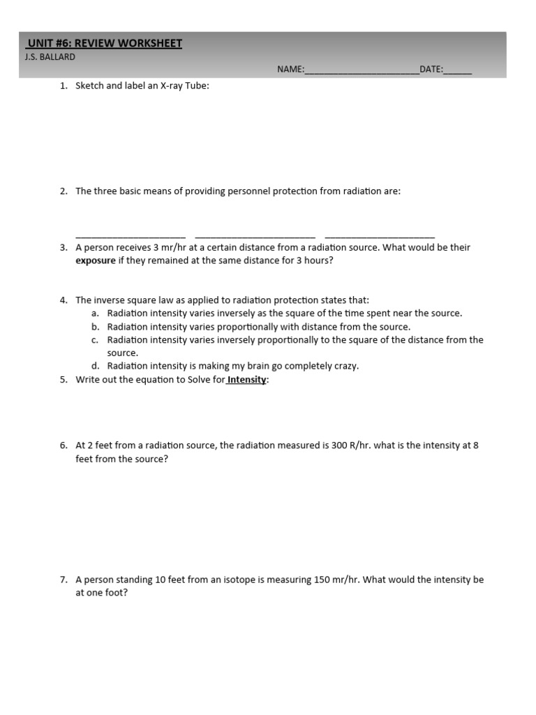 Week 6 HVL X Ray and Review Worksheet | PDF | Radiation | X Ray