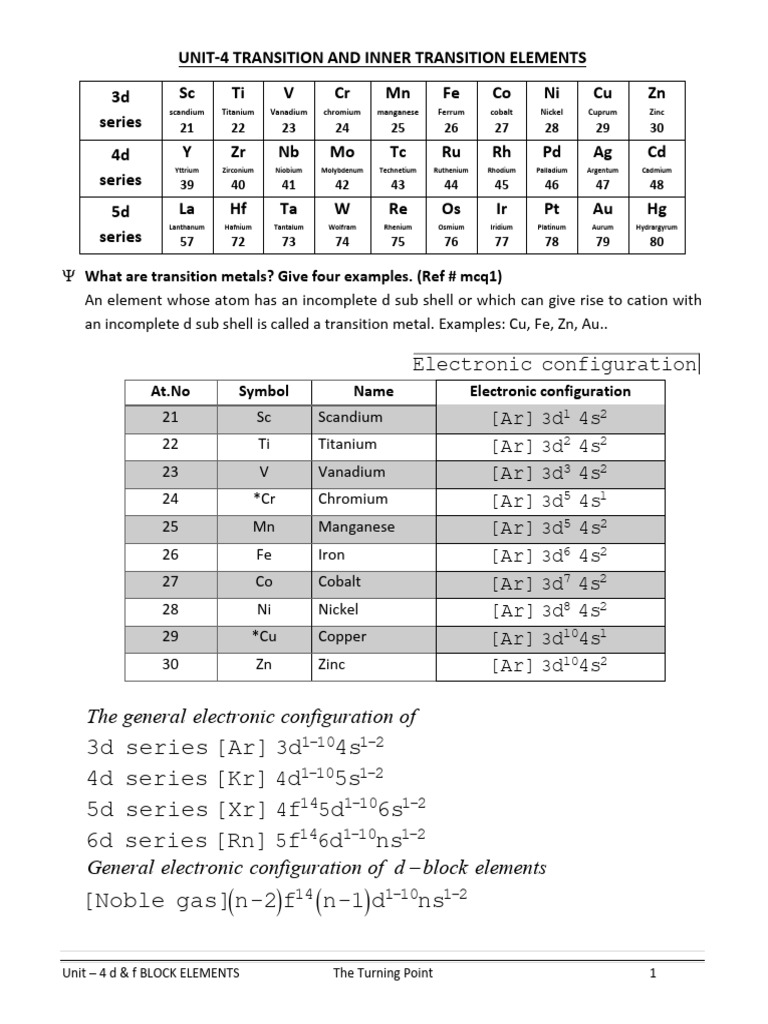 UNIT-4 D and F - BLOCK ELEMENTS 2021 | PDF