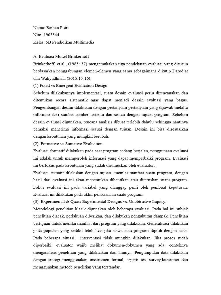 Evaluasi Model Brinkerhoff dalam Pendidikan | PDF | Karier ...