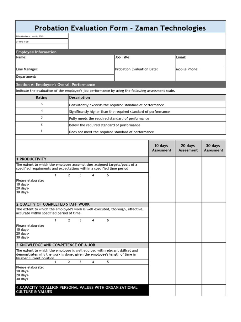 Probation Evaluation Form Template | PDF | Educational Assessment ...