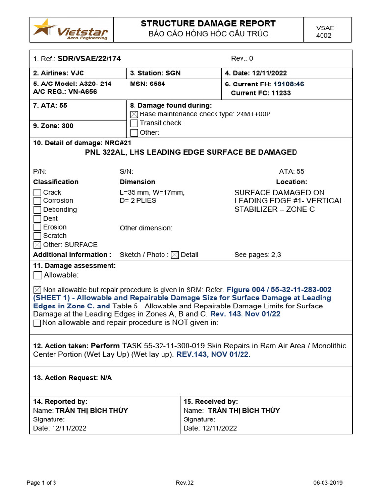 A320 Structure Damage Report SGN | PDF | Science & Mathematics