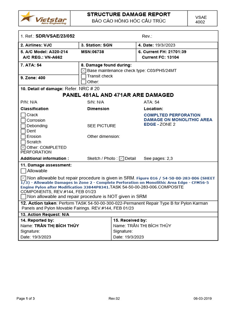 Example #3-Sdr-23-052-A662 - Nrc20-Panel 481 Al and 471ar Damaged | PDF