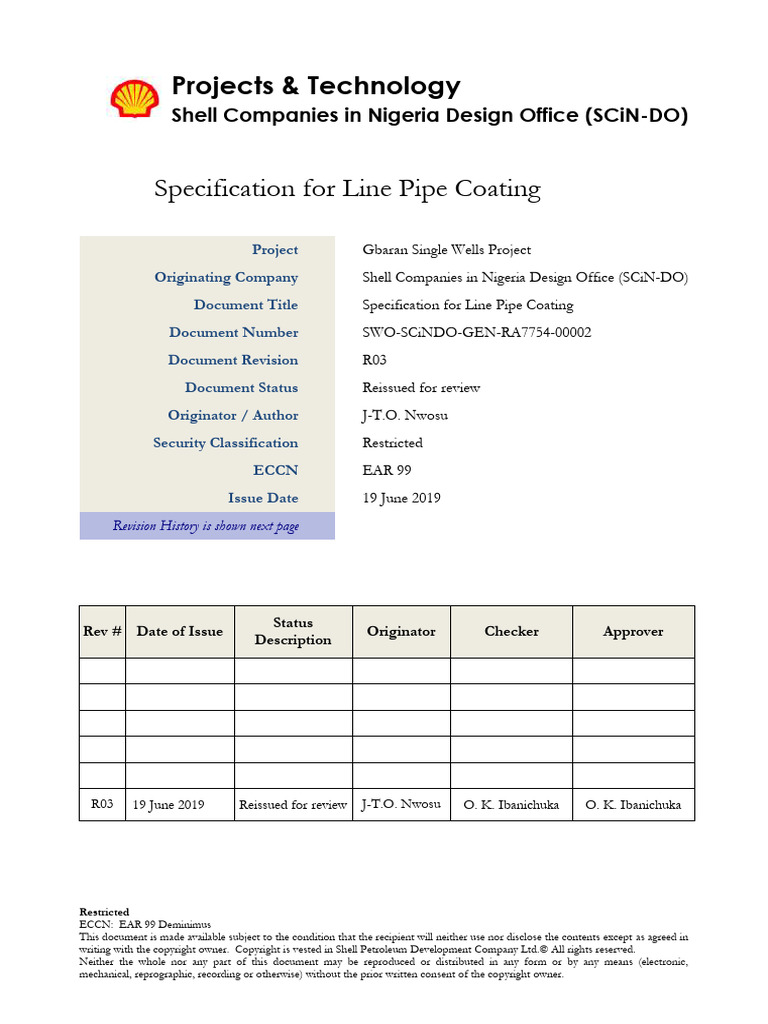 GEN-RA7754-00002-R03 Specification For Line Pipe Coating | PDF