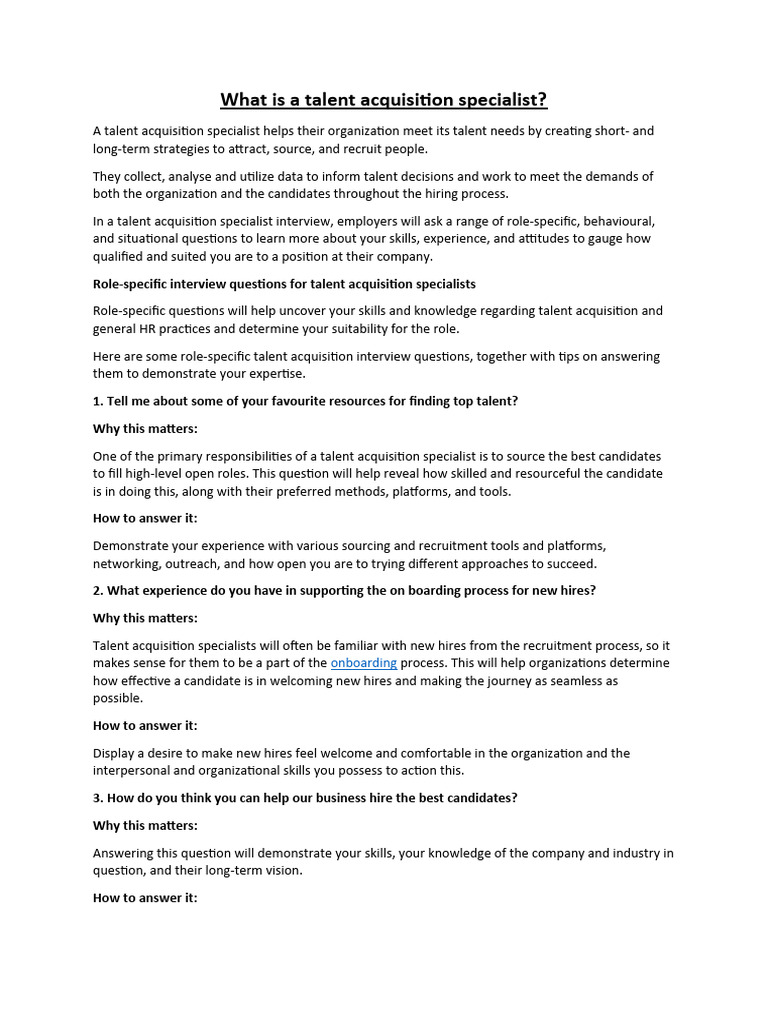 What Is A Talent Acquisition Specialist | PDF | Recruitment | Job Interview
