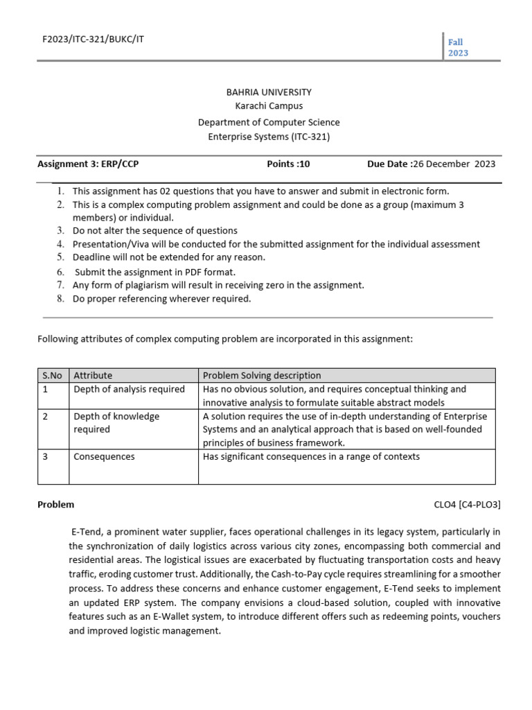 ERP Assignment for E-Tend Logistics System | PDF | E Commerce ...