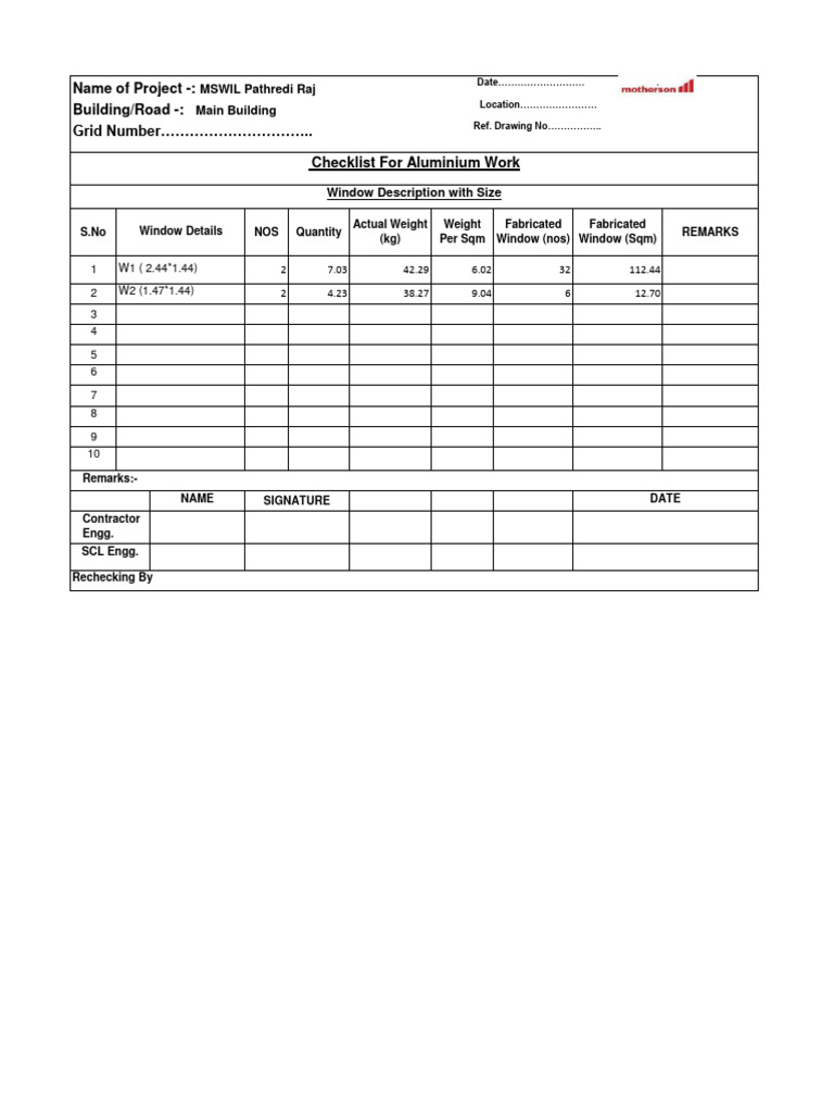 Aluminium Window Specifications Checklist | PDF | Technology & Engineering