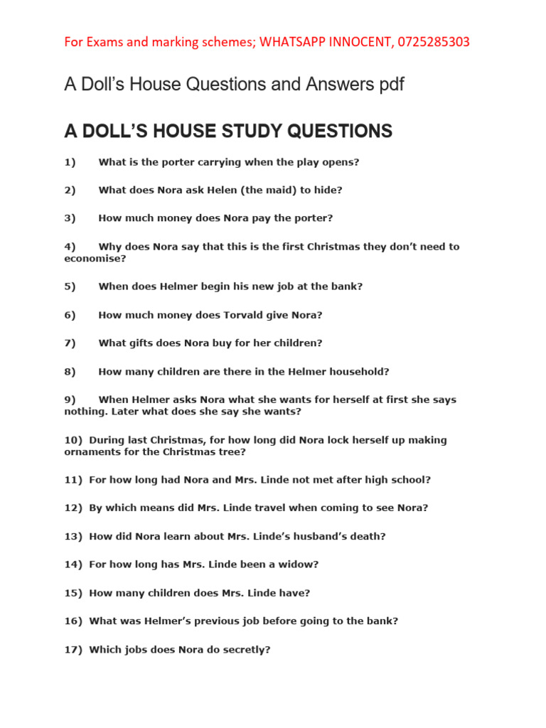 A Dolls House Questions and Answers PDF A Doll's House
