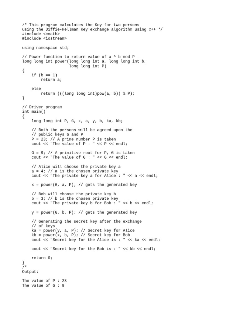 Diffie-Hellman Key Exchange Algorithm | PDF