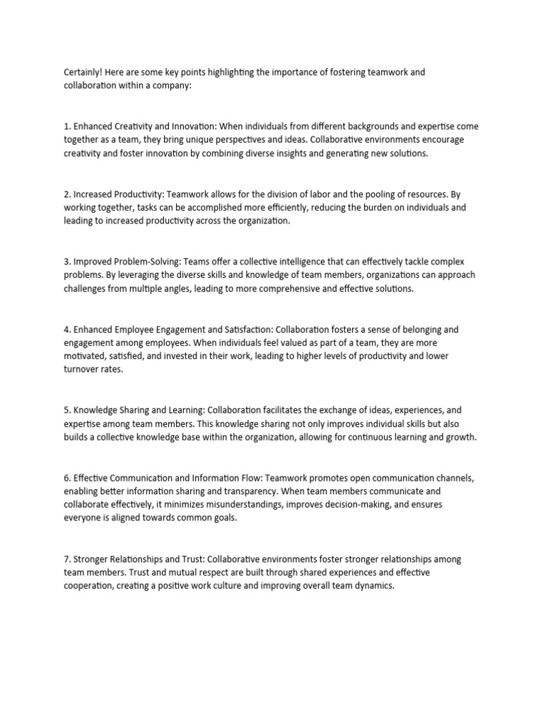 Benefits of Fostering Collaboration | PDF | Collaboration | Creativity