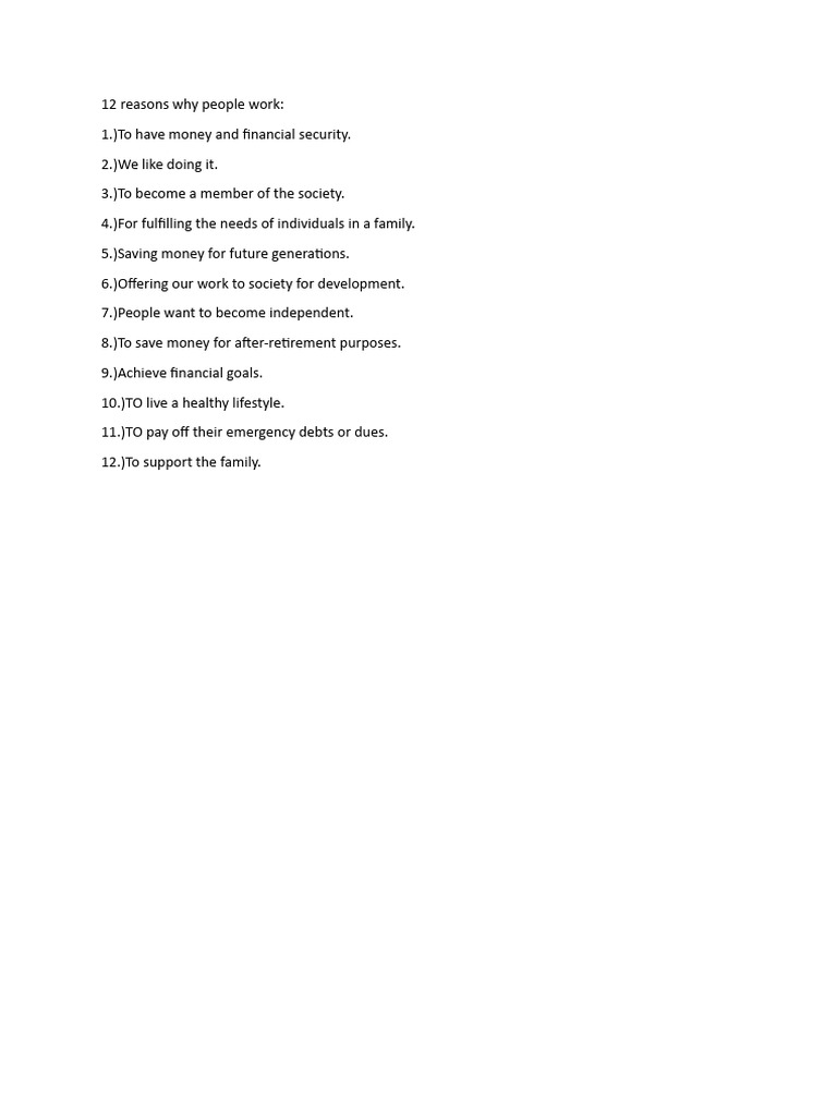 12 Reasons Why People Work | PDF