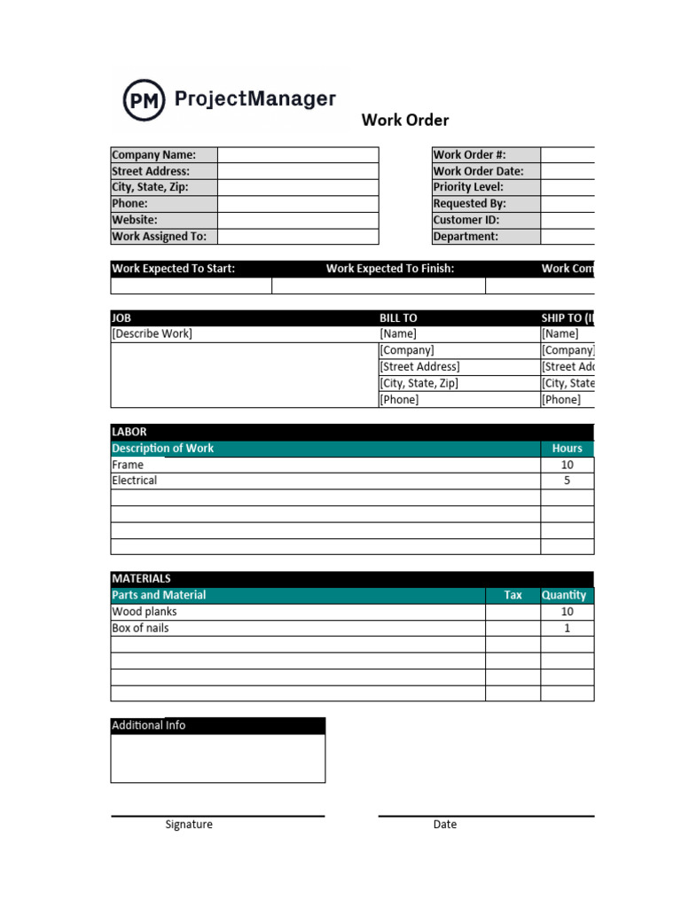 Work Order Template for Excel | PDF
