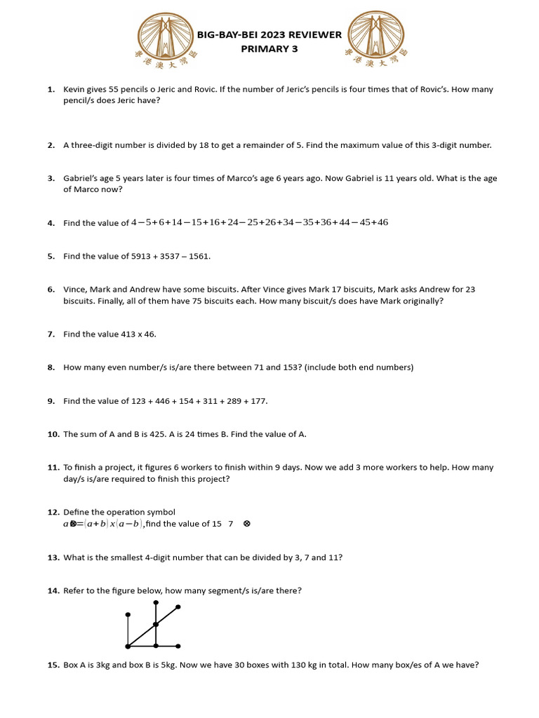 Big Bay Bei Math Olympiad Reviewer 2023 | PDF
