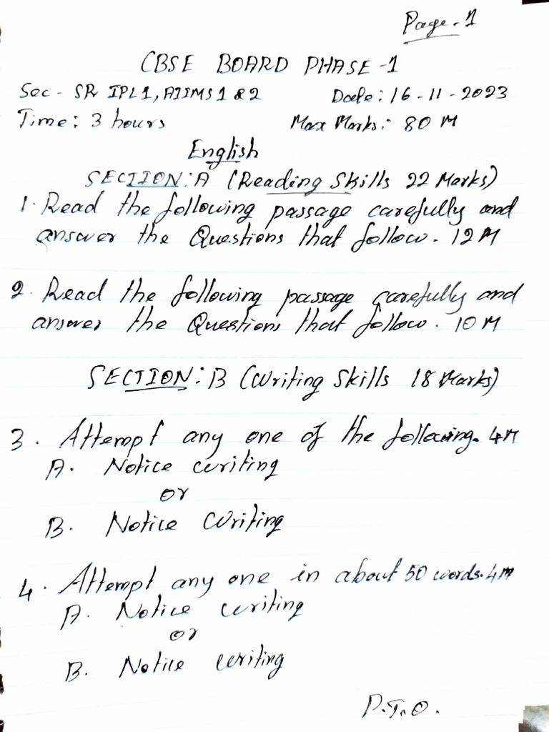 English Phase 1 Exam Question Paper Blueprint1 PDF