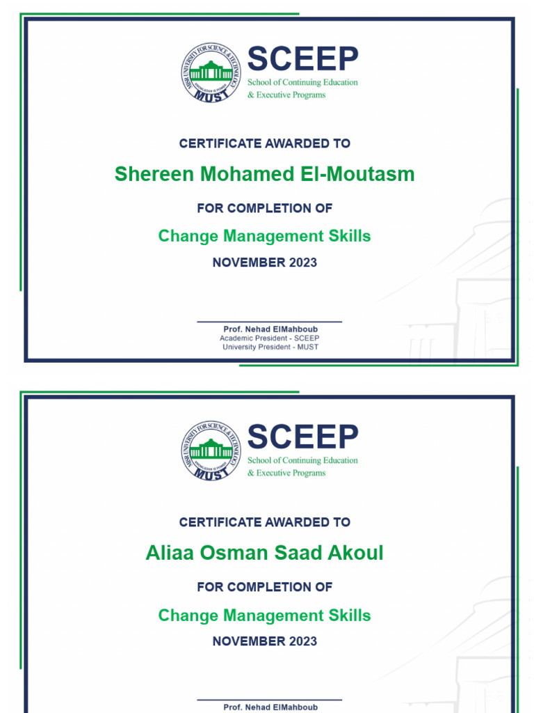 Change Management Certificates PDF