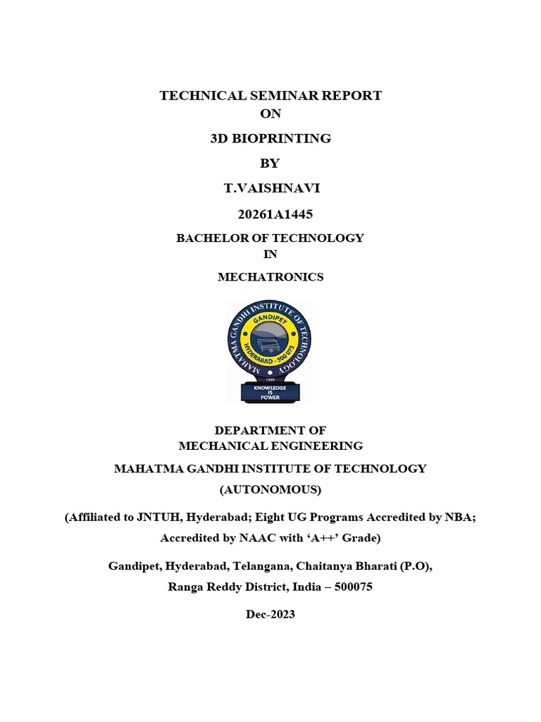 3D Bioprinter Technical Seminar Report | PDF