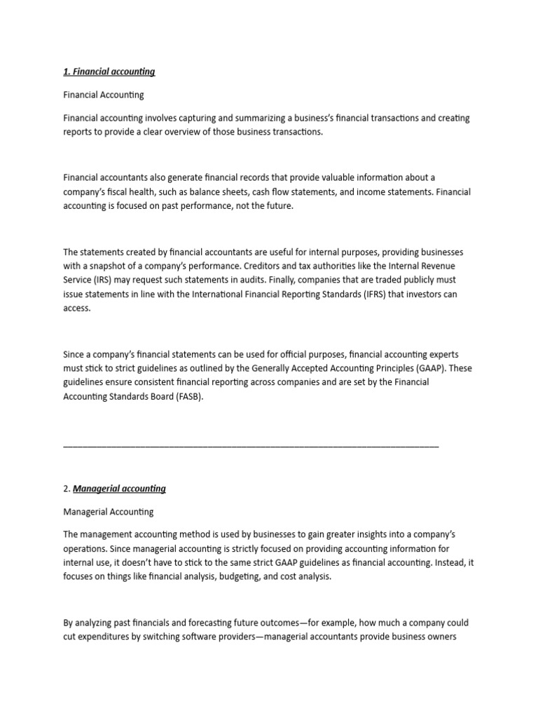 Financial vs. Managerial Accounting Explained | PDF