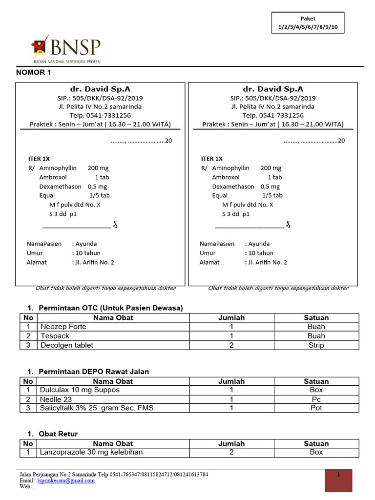 Contoh Soal Resep Obat Anak | PDF
