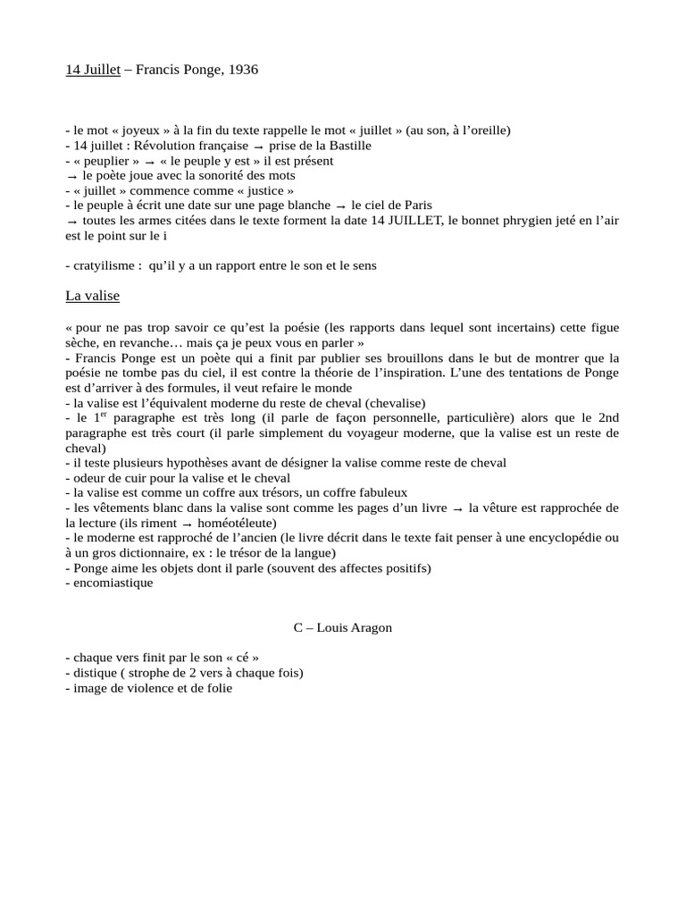 Poème du 14 Juillet de Ponge | PDF | Classiques
