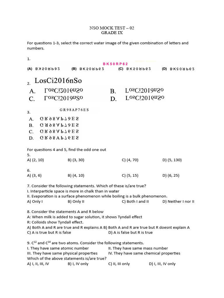 Nso Mock Test 92 PDF Atoms Chemical Elements