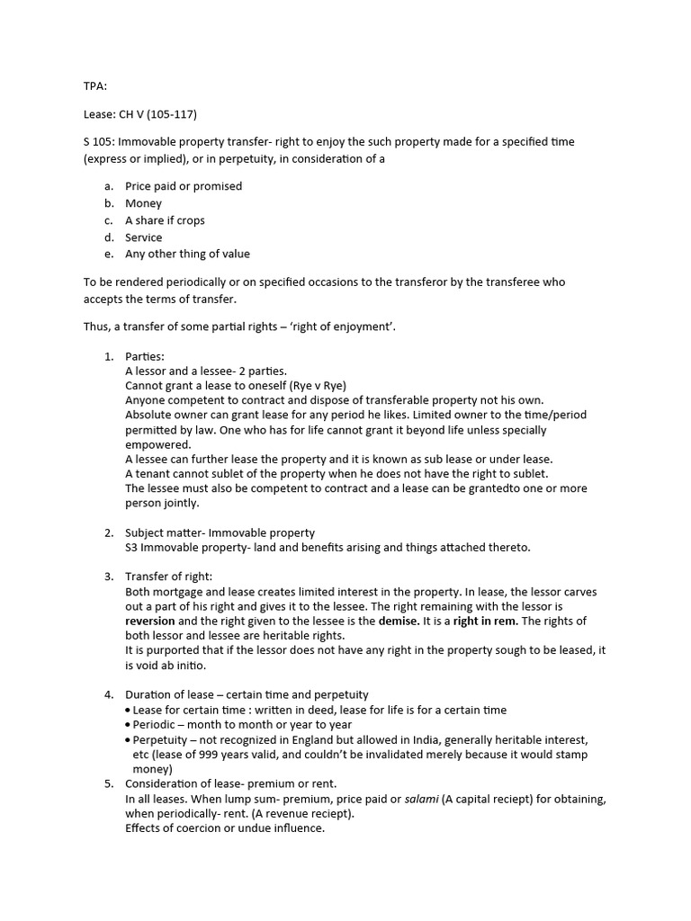 TPA Notes Sebi | PDF | Lease | Leasehold Estate