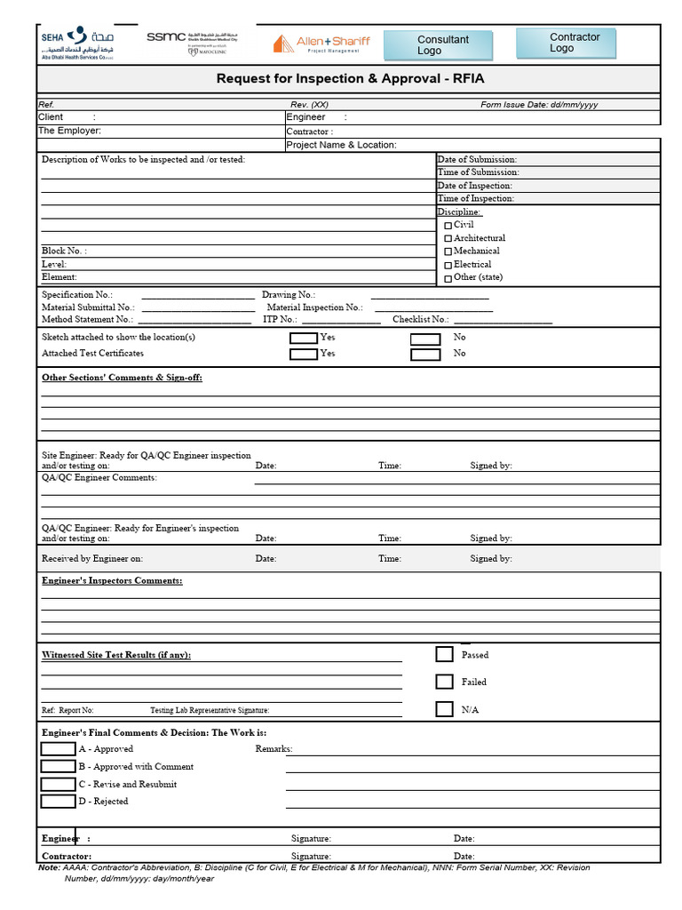 09 Request For Inspection and Approval - RFIA | PDF