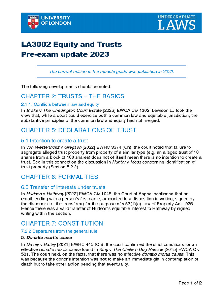 2023 Update on Equity and Trusts Law | PDF | Trust Law | Equity (Law)