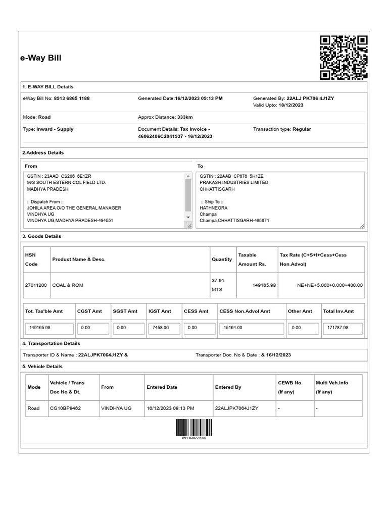 E-Way Bill | PDF | Public Finance | Sales