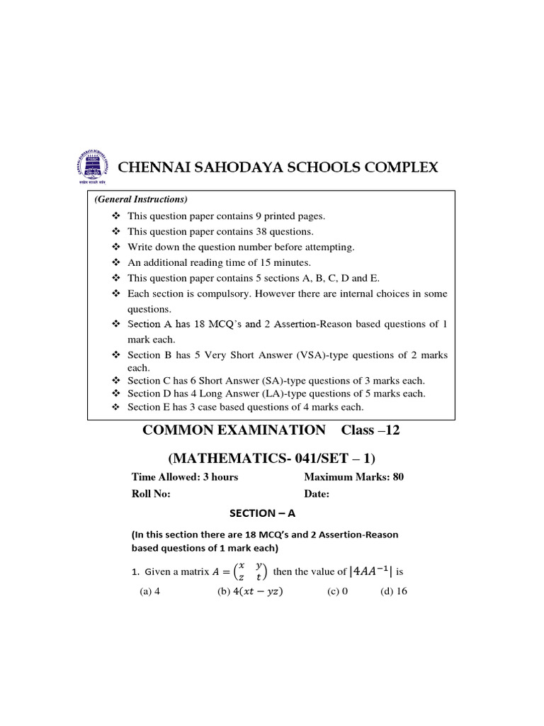 MATHEMATICS STANDARD CODE NO 041 SAMPLE visual data 7