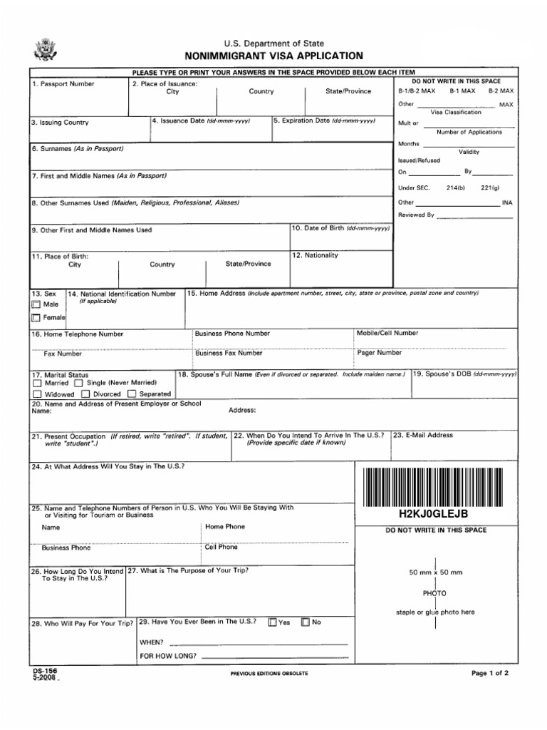 DS156 Visa Form H2KJ0GLEJB-2 | PDF | Law