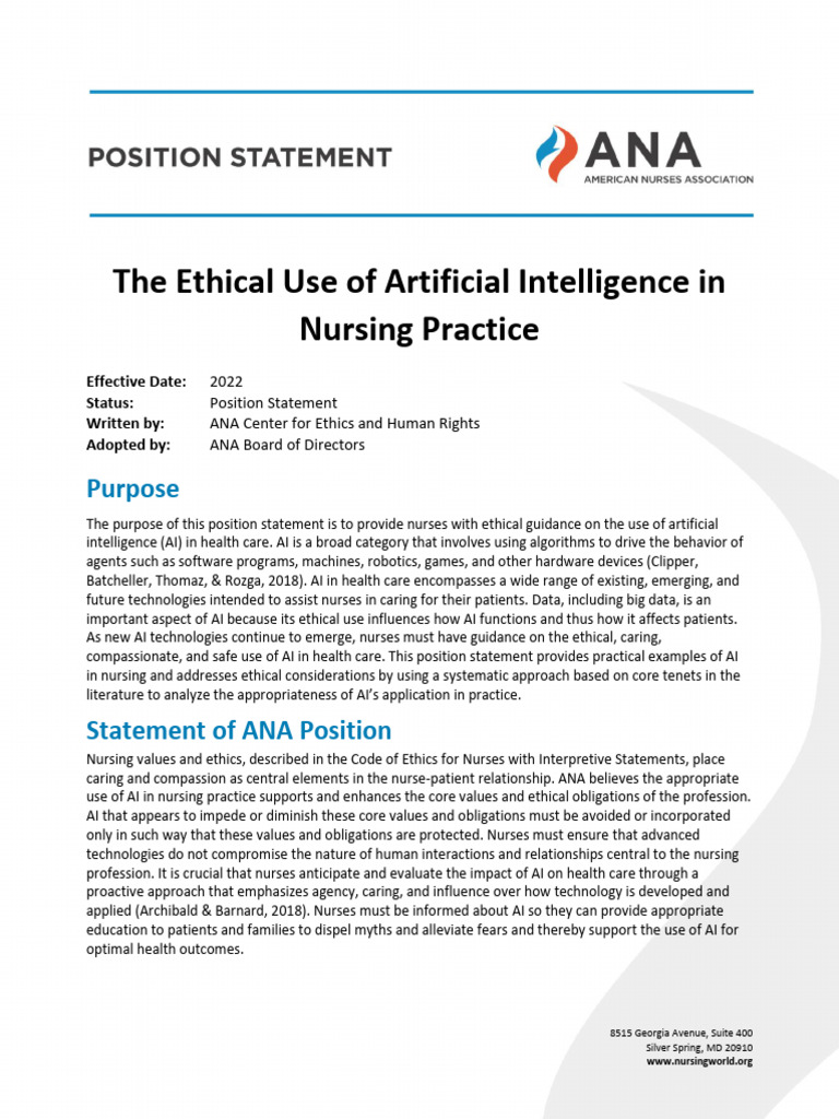 Ethical AI Use in Nursing Practice | PDF | Artificial Intelligence ...