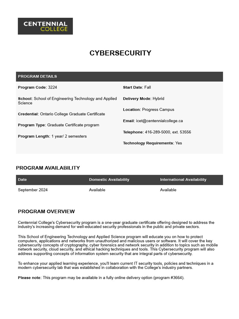 Centennial College Cybersecurity Program | PDF | Computer Security ...