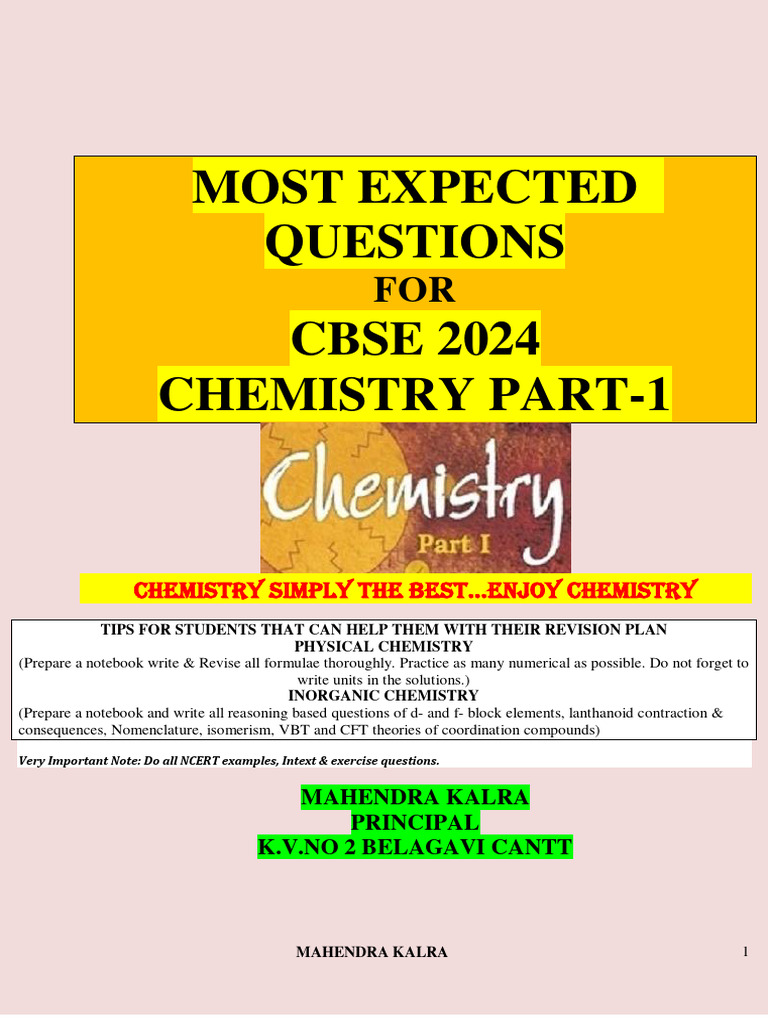 Revision Book 1 Chemistry 2024 Exams PDF Reaction Rate