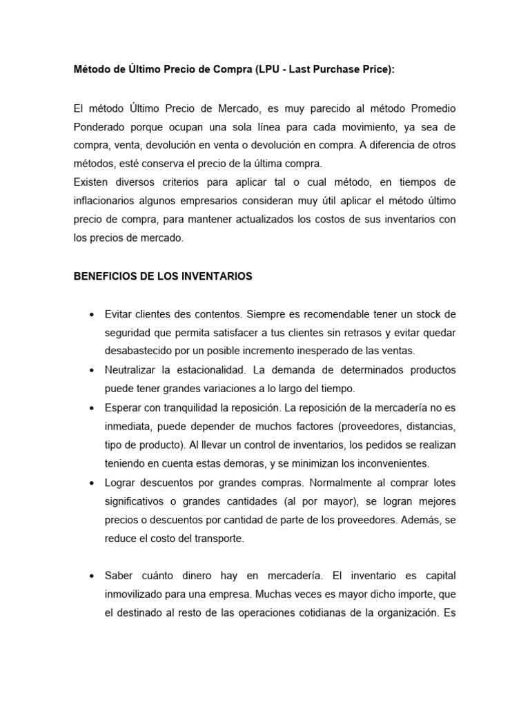 Beneficios de Los Inventarios | PDF | Inventario | Business